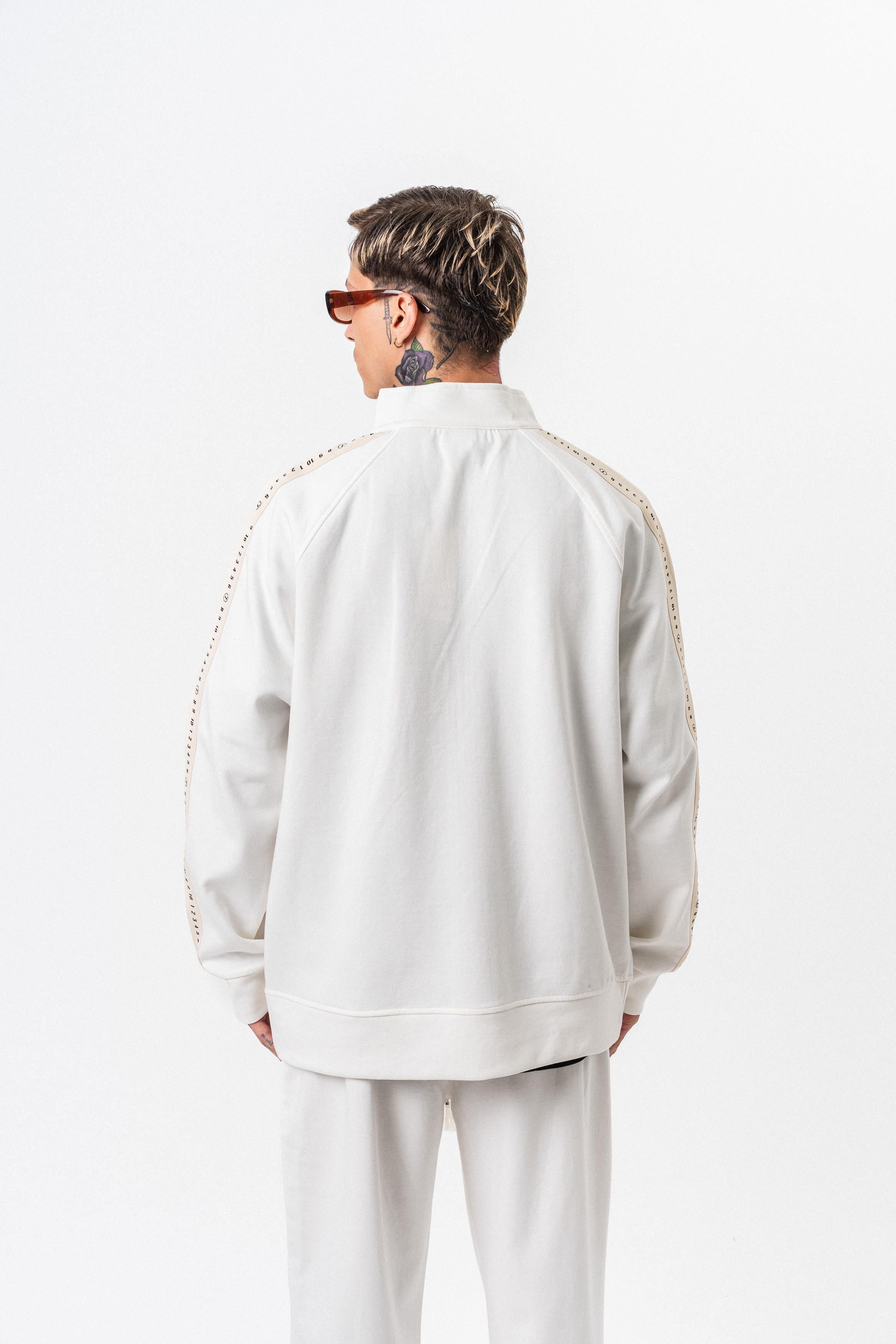 Erkek 7 Şerit Detaylı Dik Yaka Doubleface Zip Oversize Sweatshirt Ekru