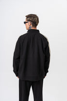 Erkek 7 Şerit Detaylı Dik Yaka Doubleface Zip Oversize Sweatshirt Siyah