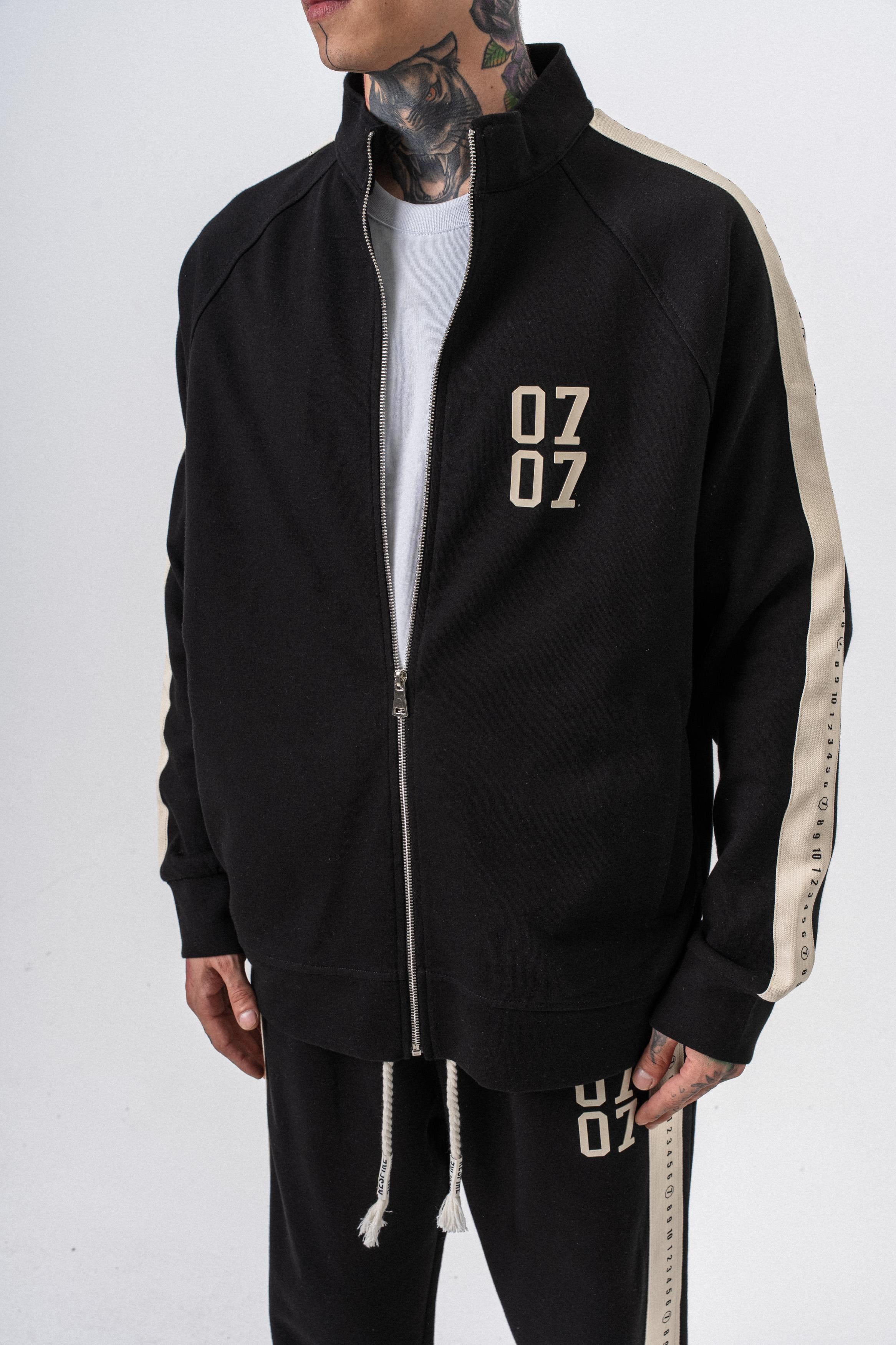 Erkek 7 Şerit Detaylı Dik Yaka Doubleface Zip Oversize Sweatshirt Siyah