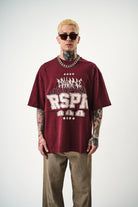 Erkek Respire Baskılı Yıkamalı Oversize T-Shirt Bordo - 0