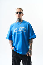 Erkek California Baskılı Oversize T-Shirt Mavi