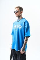 Erkek California Baskılı Oversize T-Shirt Mavi