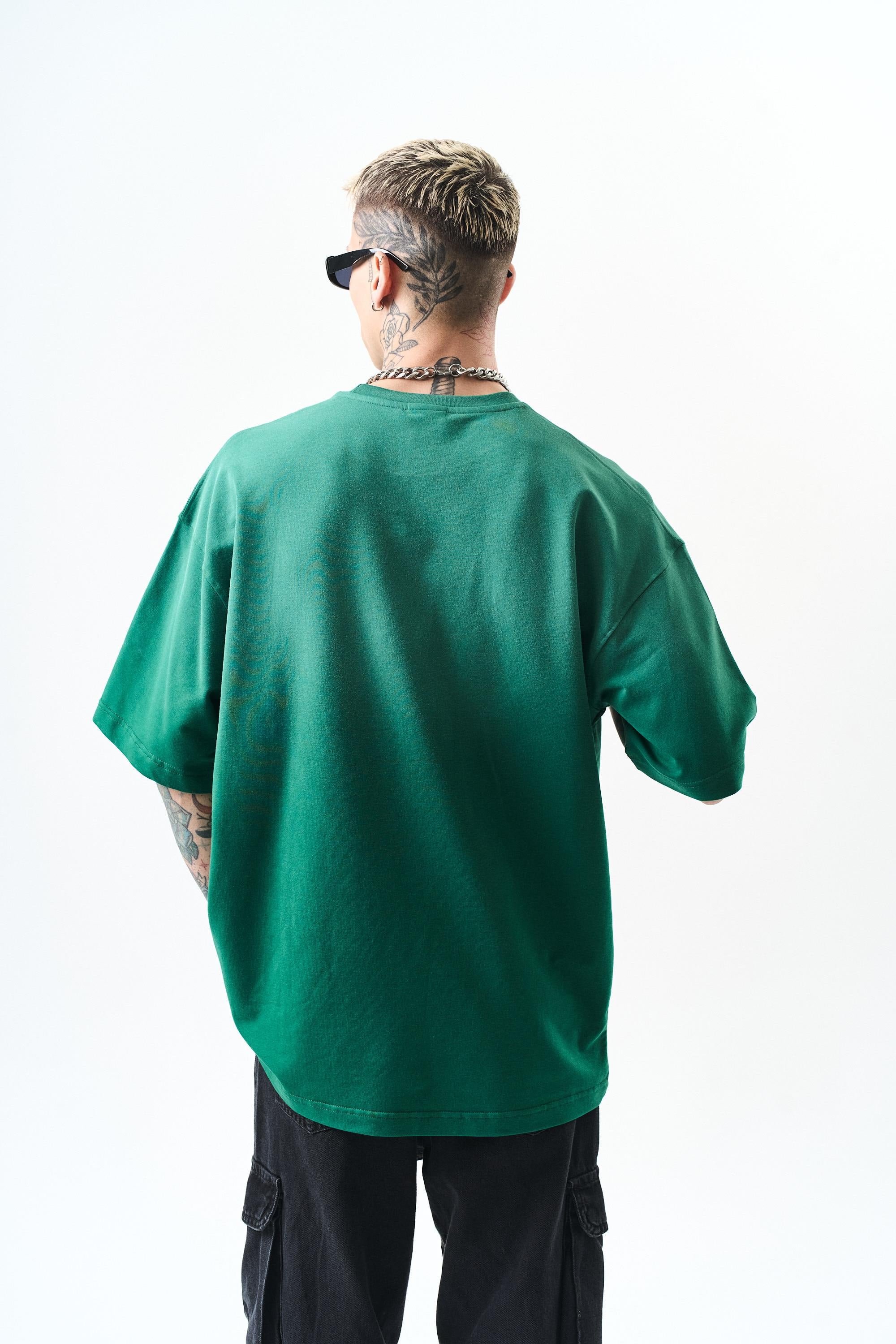 Erkek California Baskılı Oversize T-Shirt Nefti