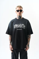 Erkek California Baskılı Oversize T-Shirt Siyah