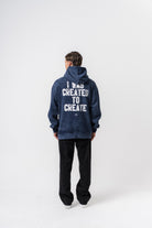 Erkek Create Baskılı Kapüşonlu Oversize Hoodie Lacivert