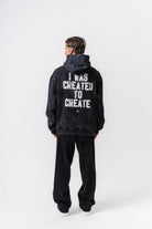 Erkek Create Baskılı Kapüşonlu Oversize Hoodie Siyah