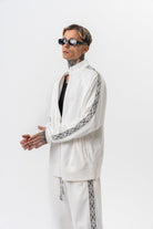 Erkek Damask Şerit Detaylı Dik Yaka Doubleface Zip Oversize Sweatshirt Ekru