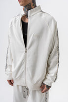 Erkek Damask Şerit Detaylı Dik Yaka Doubleface Zip Oversize Sweatshirt Ekru