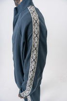 Erkek Damask Şerit Detaylı Dik Yaka Doubleface Zip Oversize Sweatshirt Petrol