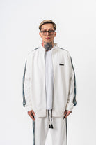 Erkek Dark Striped Şerit Detaylı Dik Yaka Doubleface Zip Oversize Sweatshirt Ekru