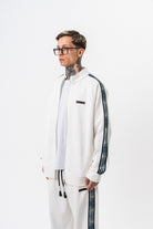 Erkek Dark Striped Şerit Detaylı Dik Yaka Doubleface Zip Oversize Sweatshirt Ekru