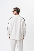 Erkek Dark Striped Şerit Detaylı Dik Yaka Doubleface Zip Oversize Sweatshirt Ekru