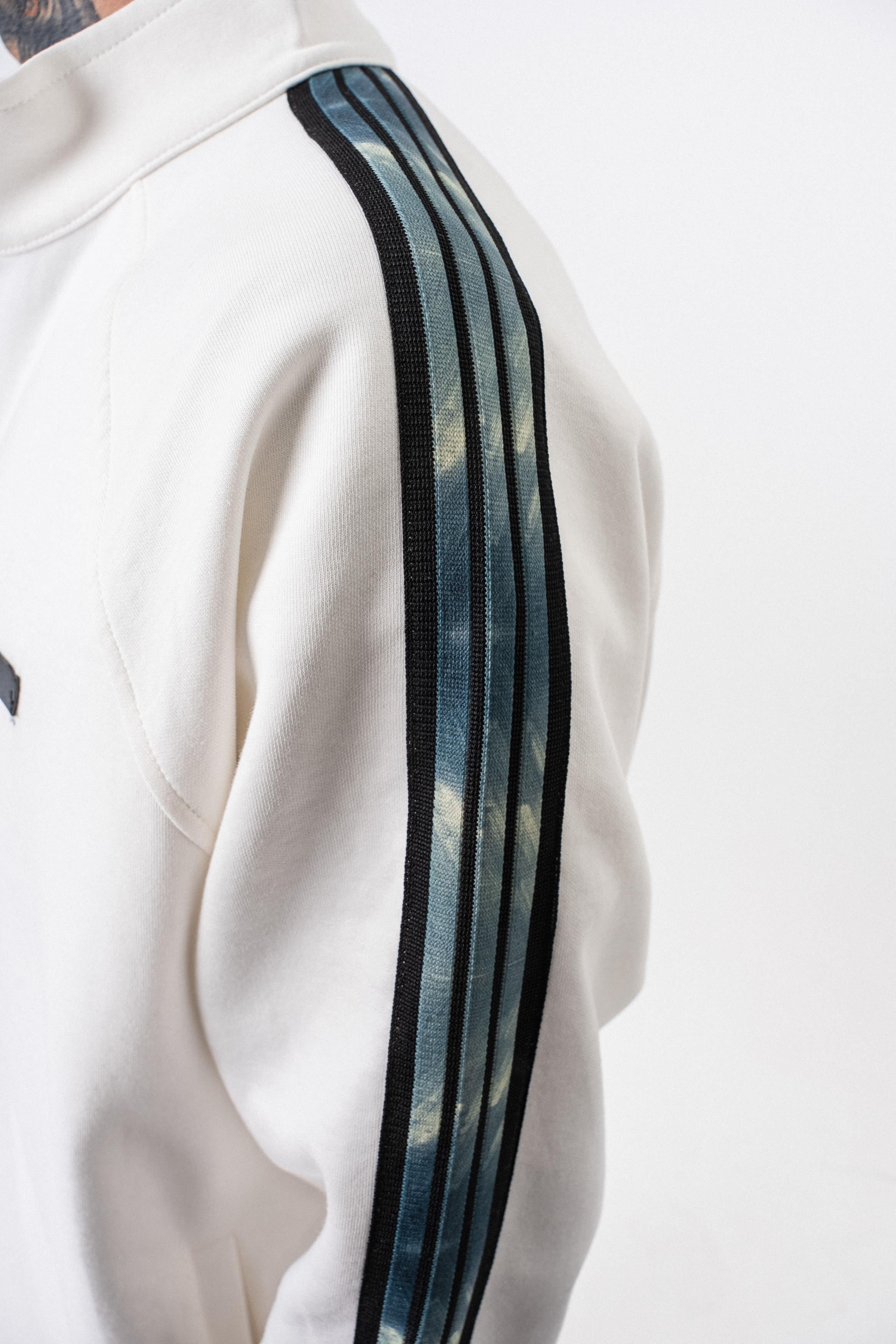 Erkek Dark Striped Şerit Detaylı Dik Yaka Doubleface Zip Oversize Sweatshirt Ekru