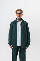 Erkek Dark Striped Şerit Detaylı Dik Yaka Doubleface Zip Oversize Sweatshirt Nefti
