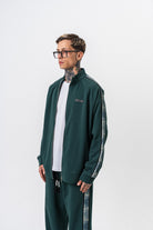 Erkek Dark Striped Şerit Detaylı Dik Yaka Doubleface Zip Oversize Sweatshirt Nefti
