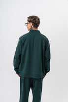 Erkek Dark Striped Şerit Detaylı Dik Yaka Doubleface Zip Oversize Sweatshirt Nefti
