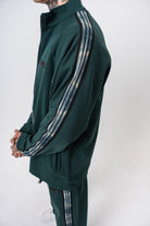 Erkek Dark Striped Şerit Detaylı Dik Yaka Doubleface Zip Oversize Sweatshirt Nefti