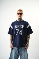 Erkek Deep 74 Baskılı Oversize T-Shirt İNdigo