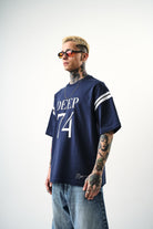 Erkek Deep 74 Baskılı Oversize T-Shirt İNdigo