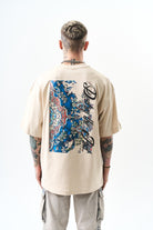 Erkek Destroy Baskılı Oversize T-Shirt Bej