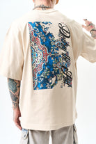 Erkek Destroy Baskılı Oversize T-Shirt Bej