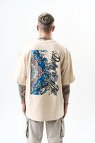 Erkek Destroy Baskılı Oversize T-Shirt Bej