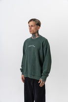 Erkek Divided Baskılı Yıkamalı Bisiklet Yaka Oversize Sweatshirt Yeşil