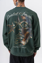 Erkek Divided Baskılı Yıkamalı Bisiklet Yaka Oversize Sweatshirt Yeşil