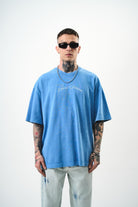 Erkek Divided Personas Baskılı Yıkamalı Oversize T-Shirt Mavi