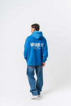 Erkek Dopamine Hit Baskılı Kapüşonlu Oversize Hoodie Mavi