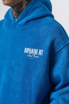 Erkek Dopamine Hit Baskılı Kapüşonlu Oversize Hoodie Mavi