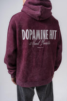 Erkek Dopamine Hit Baskılı Kapüşonlu Oversize Hoodie Vişne
