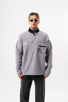 Erkek Düğme Detaylı Oversize Polar Sweatshirt Gri