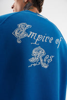 Erkek Empire Of Res Nakışlı Oversize Sweatshirt Mavi