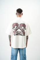 Erkek 22 Baskılı Yarım Fermuarlı Oversize T-Shirt Ekru