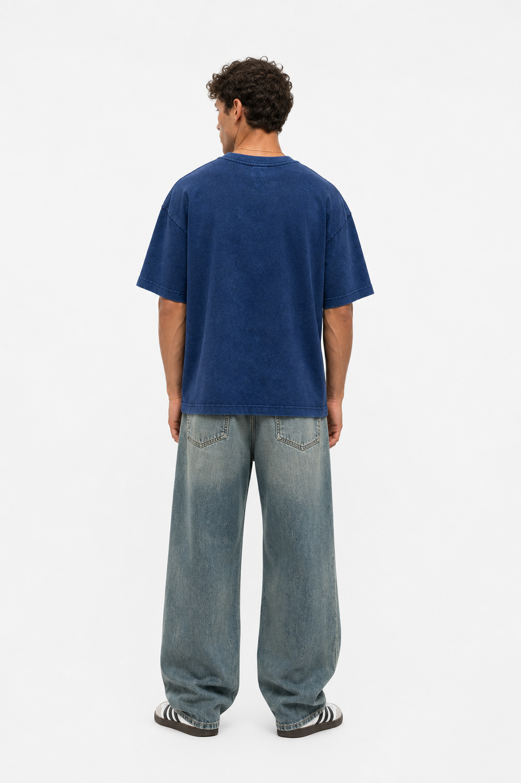 Erkek 22 Nakışlı Yıkamalı Oversize T-Shirt Lacivert