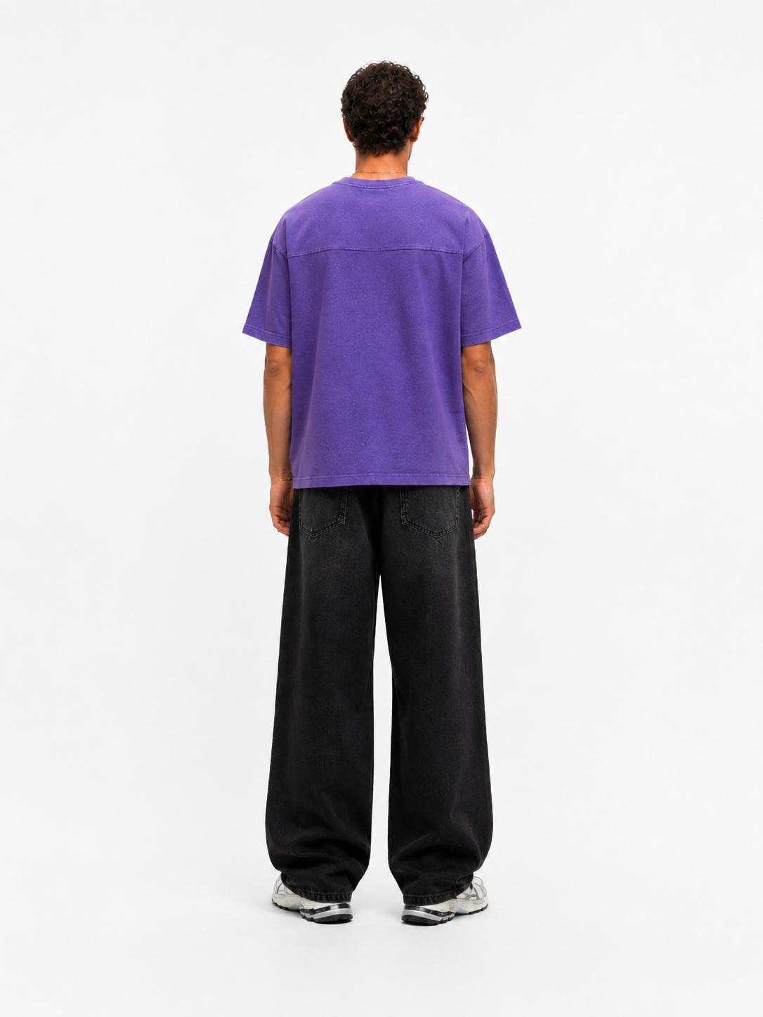 Erkek 22 Nakışlı Yıkamalı Oversize T-Shirt Mor