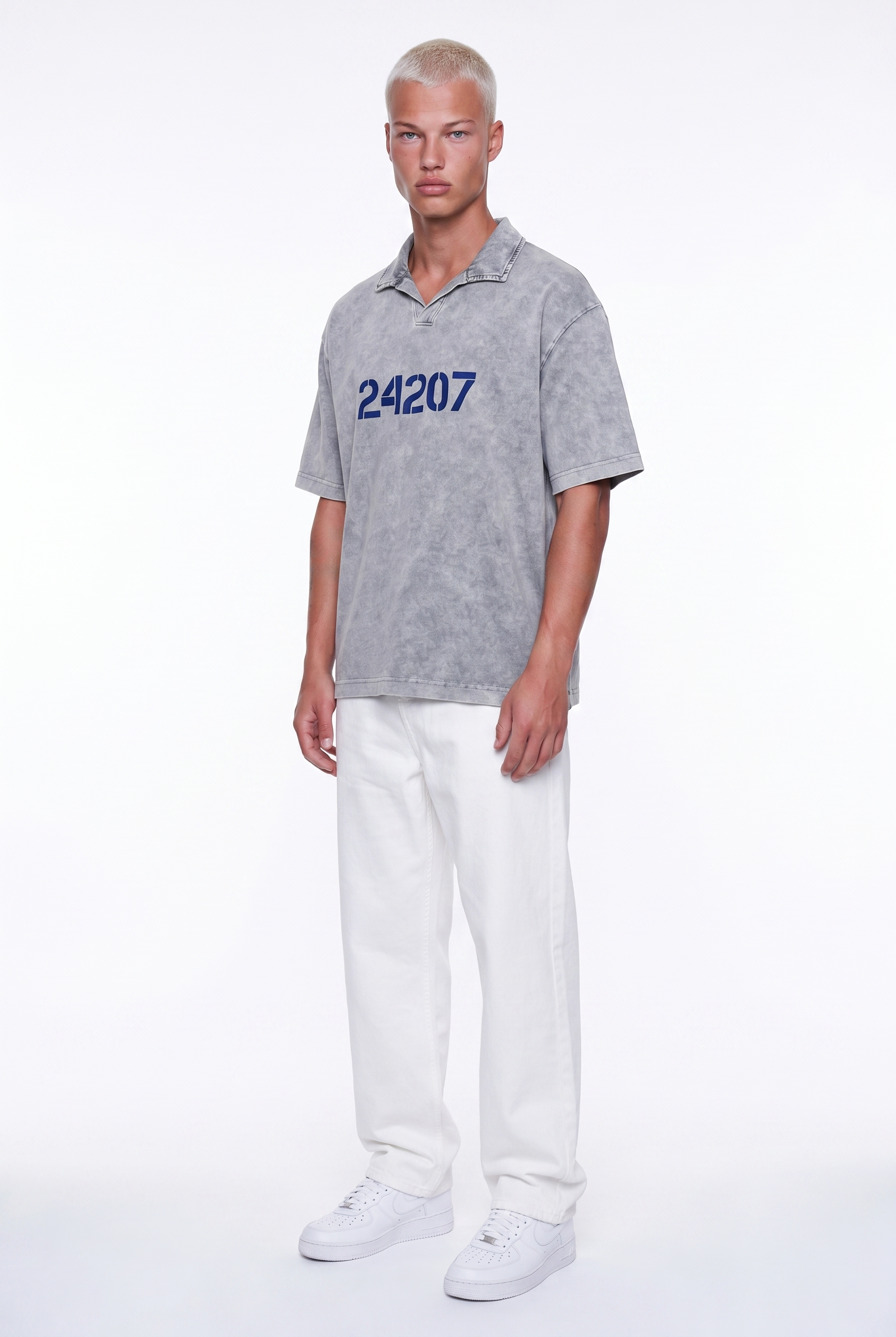 Erkek 24207 Baskılı Yıkamalı Oversize T-Shirt Gri