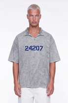 Erkek 24207 Baskılı Yıkamalı Oversize T-Shirt Gri