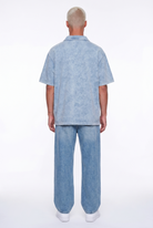 Erkek 24207 Baskılı Yıkamalı Oversize T-Shirt Mavi