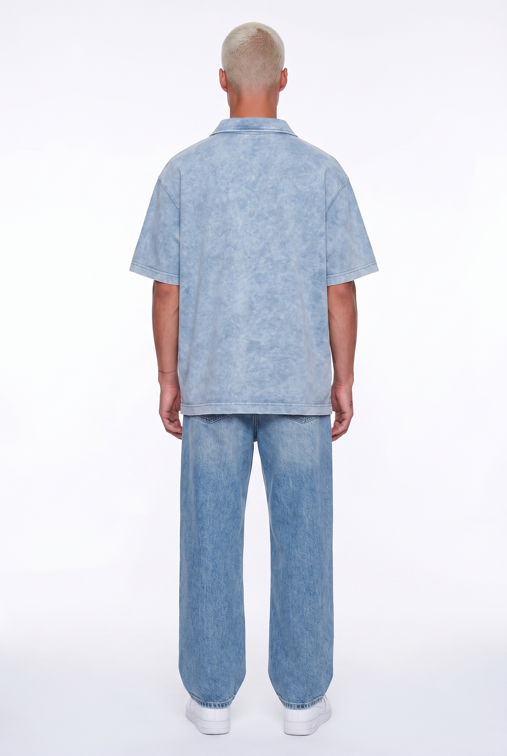Erkek 24207 Baskılı Yıkamalı Oversize T-Shirt Mavi