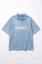 Erkek 24207 Baskılı Yıkamalı Oversize T-Shirt Mavi