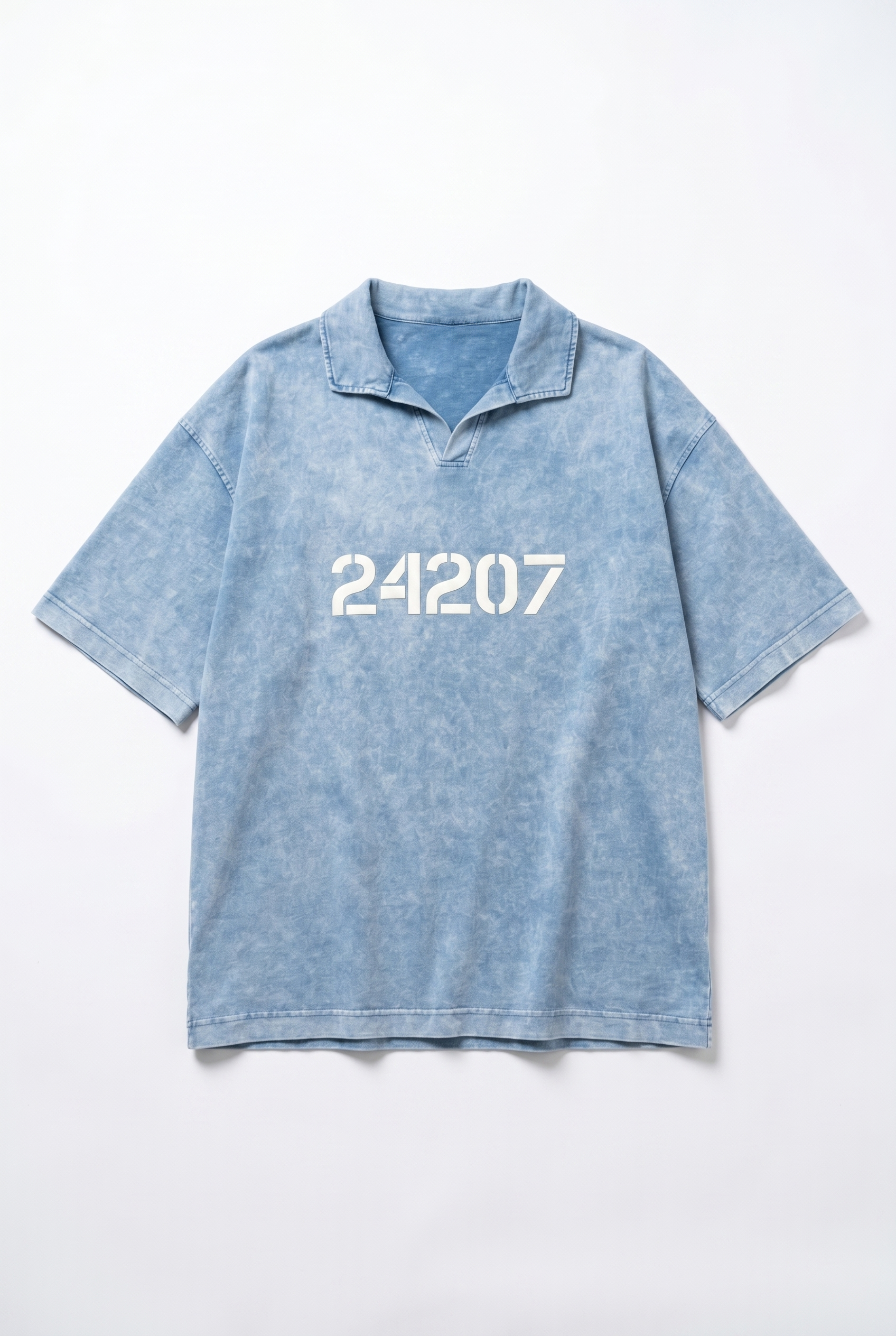 Erkek 24207 Baskılı Yıkamalı Oversize T-Shirt Mavi