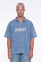 Erkek 24207 Baskılı Yıkamalı Oversize T-Shirt Mavi