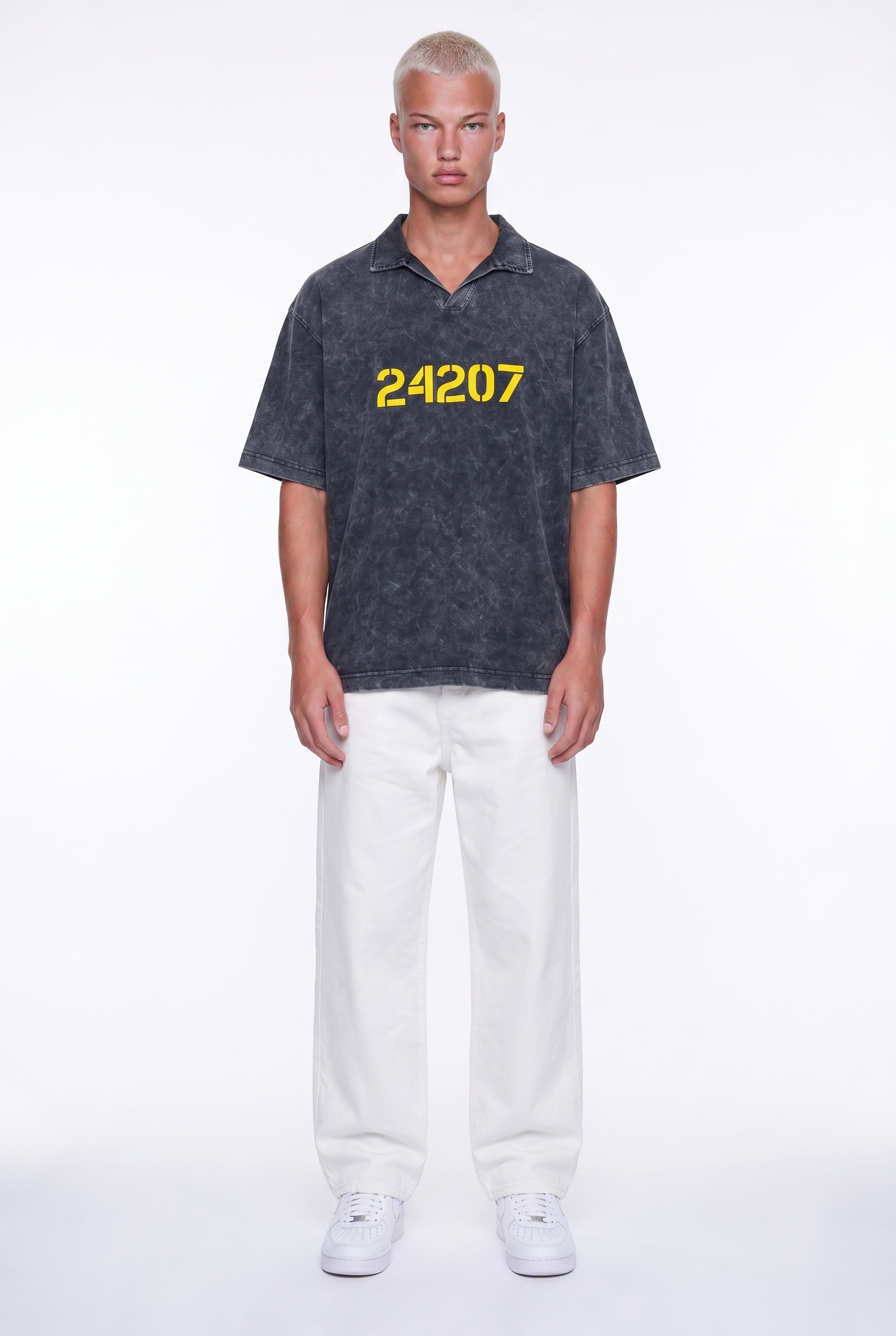 Erkek 24207 Baskılı Yıkamalı Oversize T-Shirt Siyah