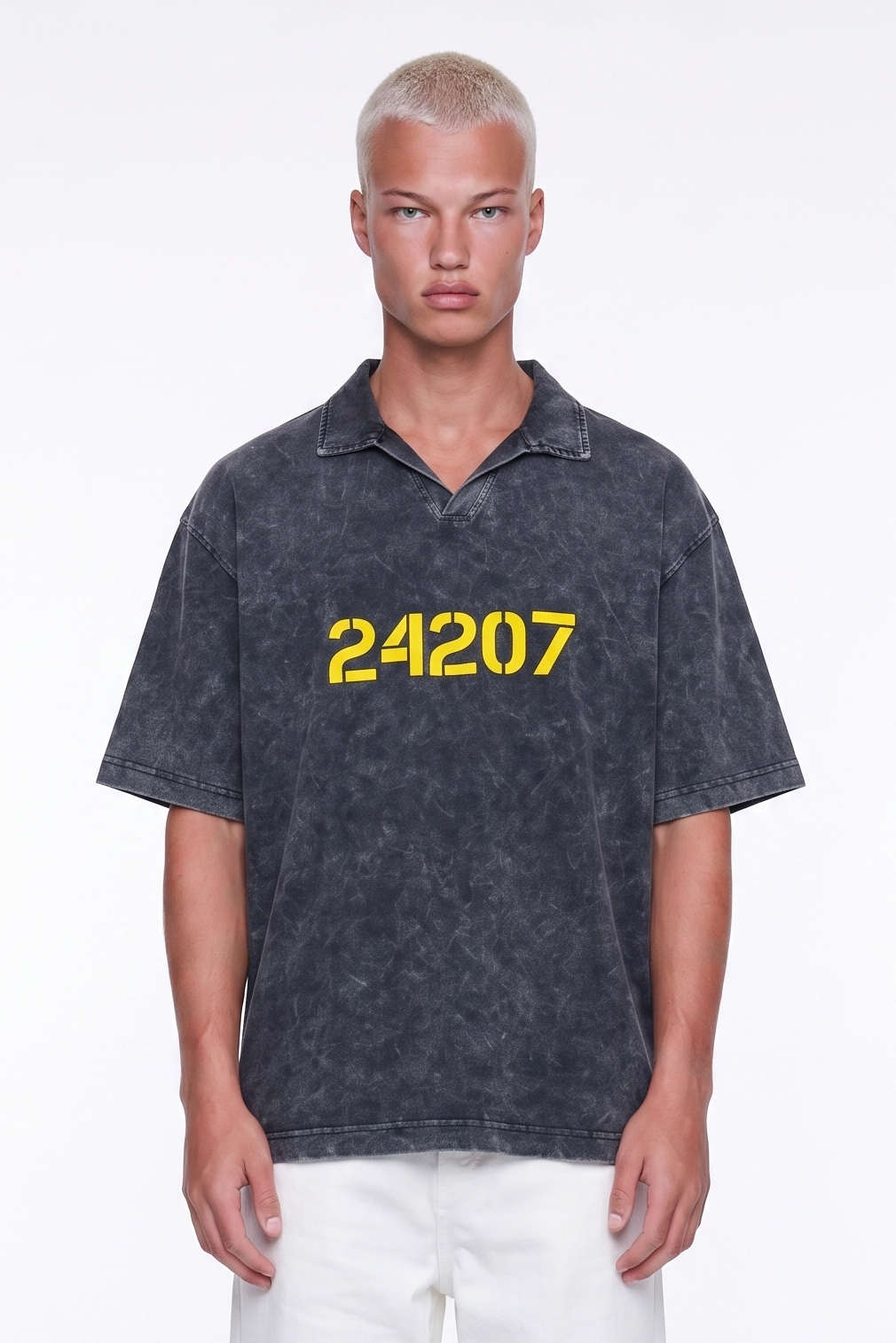 Erkek 24207 Baskılı Yıkamalı Oversize T-Shirt Siyah
