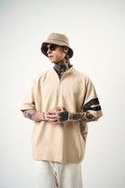 Erkek 84 Zone Baskılı Oversize T-Shirt Bej