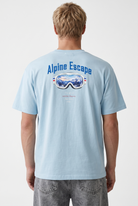 Erkek Alpine Nakışlı Oversize T-Shirt Bebe Mavi