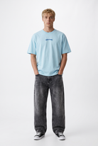 Erkek Alpine Nakışlı Oversize T-Shirt Bebe Mavi
