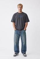 Erkek Alpine Nakışlı Oversize T-Shirt Füme